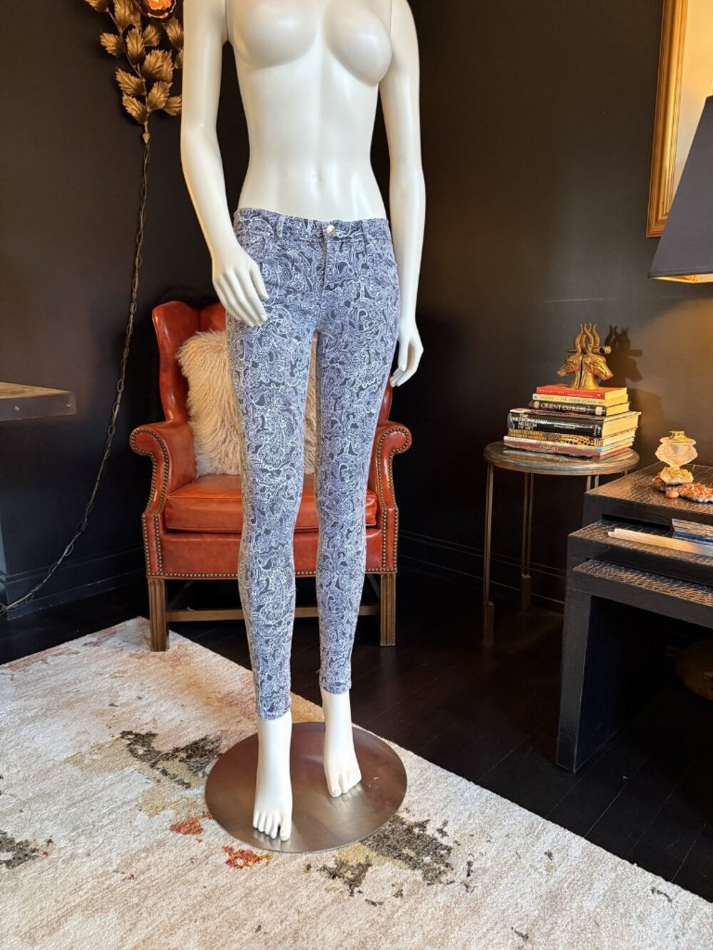 Black & White Paisley Print Jeggings Skinny Stretch Pants Sz 0/25
